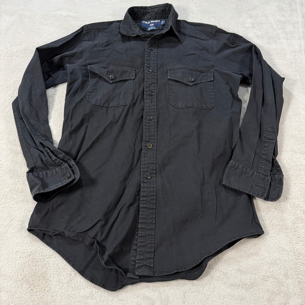 Polo Sport Ralph Lauren Mens Medium Black Long Sleeve Button Down Utility Shirt